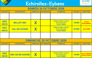 Planning des matches pour les 24 et 25 octobre 2026