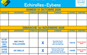 Planning des matches pour les 31 octobre et 1er novembre 2026