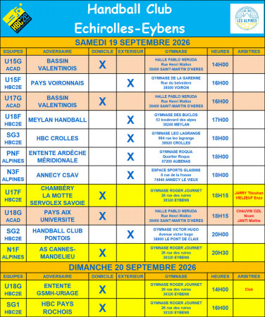 Planning des 19 et 20 Septembre 2026